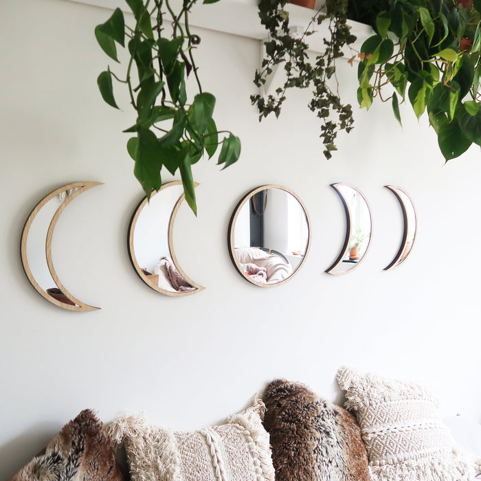 Light Wood Moonphase Mirror Set - coppermoonboutique