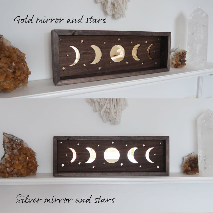 Mirror moonphase wooden altar art - coppermoonboutique